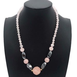 Lucoral Rose Quartz Beaded Necklace Hematite?